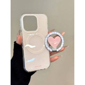 西多士韩系ins 泼墨白底粉爱心磁吸支架 适用iphone16pro苹果15手机保护壳17promax圆边14 防摔
