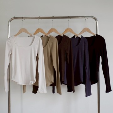 平價衣著 保暖方領磨毛內搭上衣 素色長袖磨毛上衣 貼身彈力棉質長袖上衣 打底衣 打底衫 大尺碼打底衣 內搭 百搭素Tee