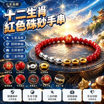 🤩新品⚡️台灣出貨⚡️【普陀山出品】金三銀四七粒米十二生肖紅色硃砂手鍊男女同款百搭