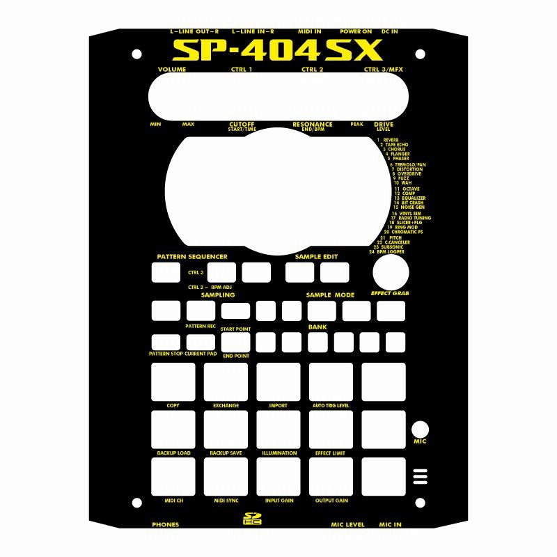 ローランド SP-404SX カスタムスキン 黒 黄文字 サンプラー スキン 