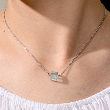 海水藍寶 0.3 銀項鍊