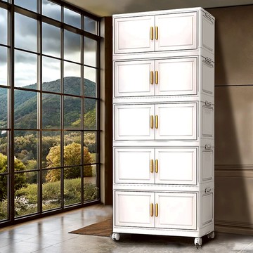 50面寬摺疊前開式五層收納櫃-附滑輪 兩色可選 02447 50面寬五層-透黑面板