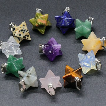 KJ-新款- 1592-Merkaba梅爾卡巴星吊墜 天然水晶瑪瑙石頭幾何六芒星DIY靈擺