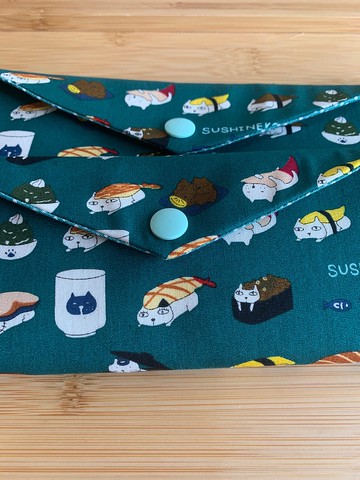 文青風環保筷袋  美味定食 清涼綠 手作餐具袋.交換禮物.