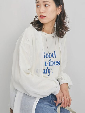 透明感素色V領雪紡襯衫(FG42L0A0480) - Samansa Mos2 blue