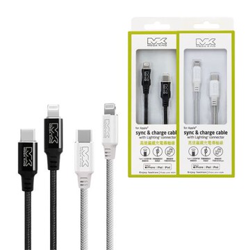 MEGA KING 原廠 MFI認證 Type-C to Lightning 鋁合金編織充電線 - 1.2m (盒裝)