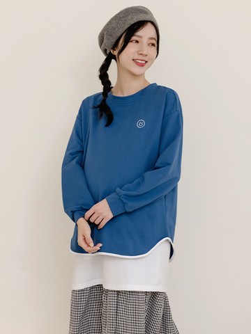 假兩件笑臉刺繡長版哺乳上衣