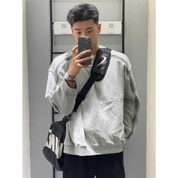 美式復古高街拉鏈設計感圓領衛衣男女春秋季寬松百搭打底上衣潮牌