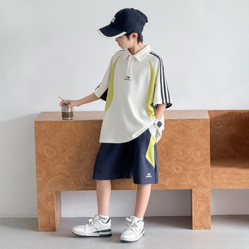 【中大男童】帥氣POLO翻領撞色拼接休閒套裝