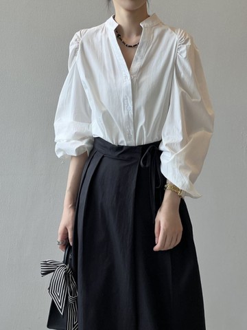 法式氣質立領襯衫褶皺泡泡袖娃娃衫襯衫【83-12-882127-25】ibella 艾貝拉