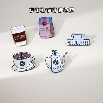 两件9.9折🔥臺灣出貨🔥可開發票✅個性時尚Coffe咖啡壺 杯子徽章烤漆滴油防走光別針學生禮品