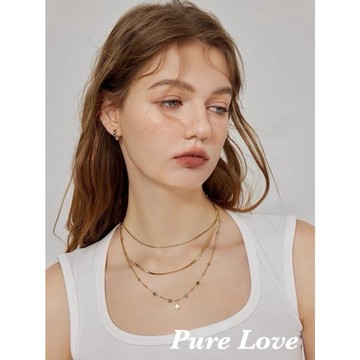 Pure Love樂芙 / 正韓 鈦鋼【316L醫療鋼】G01080星星串珠多層鎖骨鏈 短項鏈 / 金