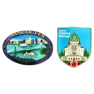 A-ONE 匯旺 加拿大溫哥華 弗雷澤河 Fraser River特色地標磁鐵+ 聖若瑟聖堂補丁 Set 2件  1組  2.5 x 3.1inches 2.85 x 2.05inches