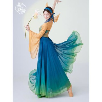 善然堂舞蹈紗裙古典舞裙子大擺裙飄逸女舞蹈演出服半身長款連衣裙