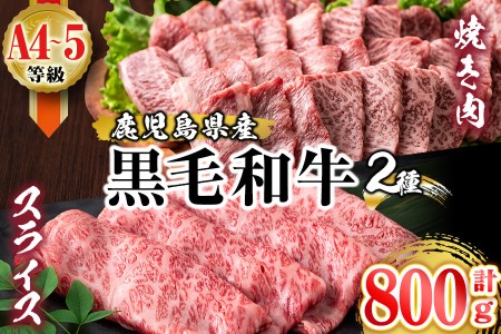 A5等級～A4等級鹿児島県産黒毛和牛霜降り＜すき焼き・焼き肉＞食べ比べセット 計800g b1-003