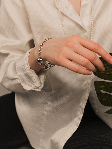 復古心形鍊式銀吊飾手鍊