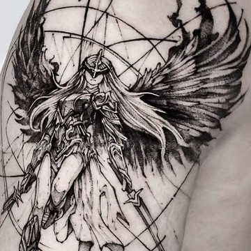 發2張【戰斗天使】真實感半永久刺青圖案草本紋身貼仿真持