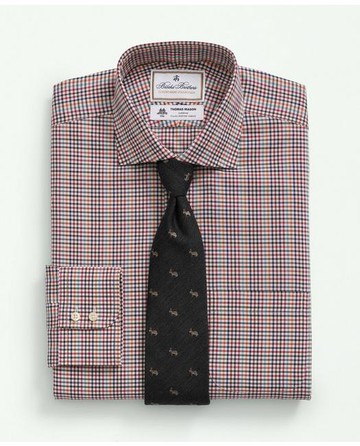 Brooks Brothers Men's X Thomas Mason Cotton Twill Londoner Collar, Checked Dress Shirt | Ivory | Size 15½ 33