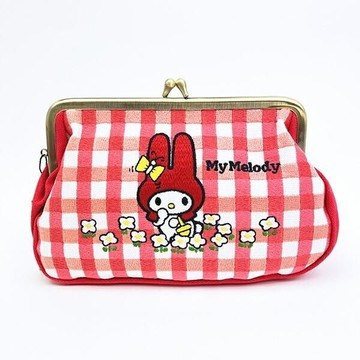 asdfkitty*美樂蒂 榻榻米刺繡 雙珠扣收納包 手拿包 化妝包 錢包 置物包-日本正版商品