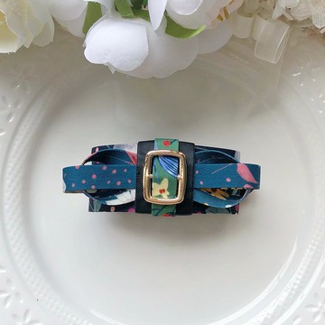 古著色調印花馬尾夾髮夾髮飾-復古綠+復古藍