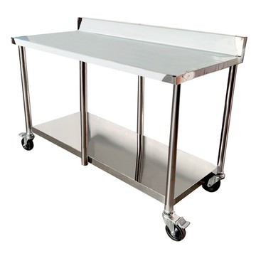 【Abis】客製商品-豪華升級版加牆款二層430不鏽鋼桌-附煞車輪/料理桌/工作桌/工作台/流理台(125X56CM)