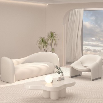 【免運】簡約奶油風弧形沙發 布藝沙發 客廳沙發 法式沙發 復古沙發 創意設計 羊羔絨沙發 棉花糖沙發 小沙發 懶人沙發