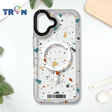 TRON IPHONE 16 PLUS 彩色幾何透明磨石子A款 防摔 MAGSAFE 磁吸 太空載具殼 透白 手機殼