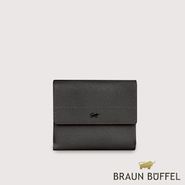 【BRAUN BUFFEL 德國小金牛】台灣總代理 依雅娜 8卡兩折短夾-黑色/BF853-404-BK