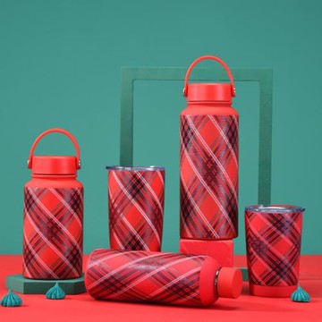 新款不銹鋼保溫杯咖啡杯 圣誕紅色套裝 大容量便攜手戶外運動水杯