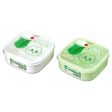 NAKAYA日本手繪新綠飲品正四方型午餐便當盒 500ml 12.1 x 12.1 x 5.1cm 94g  綠色 + 白色  2個