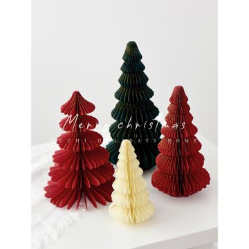 圣誕節櫥窗裝飾蜂窩圣誕樹折紙折疊彩色圣誕樹ins家用桌面擺件