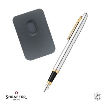 【SHEAFFER】VFM系列亮鉻金鋼筆-M尖+手機磁性卡夾禮盒 免費刻字(原廠正貨)