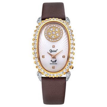 Ogival 愛其華 璀璨真鑽優雅時尚腕錶 380-34DLSR 銀面咖皮帶