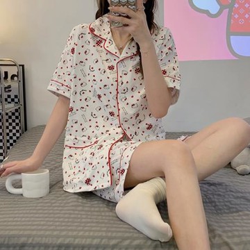 日系卡通kitty貓睡衣女生夏季新款純棉短袖可愛兩件套夏天家居服