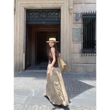 美拉德套裝氣質不規則工字背心女夏季高腰扎染半身裙A字裙兩件套