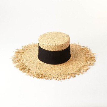 草帽遮陽帽-高平頂大毛邊手編海灘女帽子2色73zr58【獨家進口】【米蘭精品】