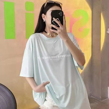 🌟臺灣出貨🌟300斤特大碼胖mm夏季新款冰絲速幹上衣女寬鬆時尚洋氣薄款短袖t恤 涼感上衣 涼感t恤 涼感衣女