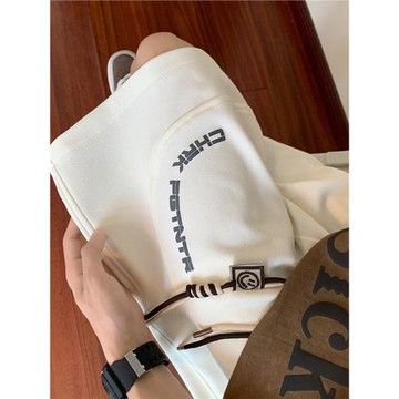 米白色短褲男款夏季薄款刺繡美式籃球中褲潮牌百搭休閑寬松五分褲