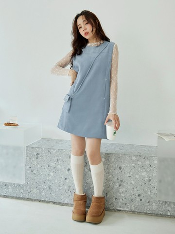短絨無袖背心短洋裝(附小包)