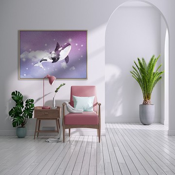 童話鯨魚III- 手繪藍色鯨魚掛畫/海洋生物掛畫/兒童房佈置/裝飾畫