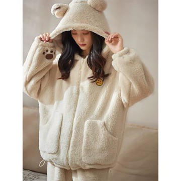 珊瑚絨睡衣女秋冬款加厚加絨可愛保暖家居服2023年新款可外穿套裝