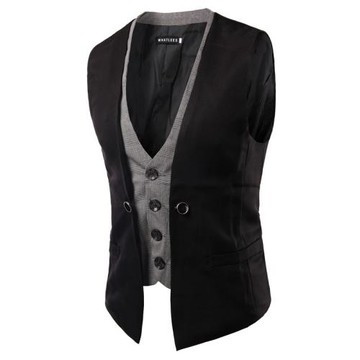 男士修身酒吧西裝馬甲拼色小外套suit vest men spring clothing