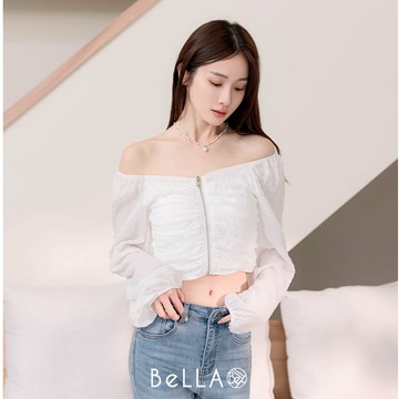 【早春新品】BeLLA 抓皺泡泡袖上衣 白色