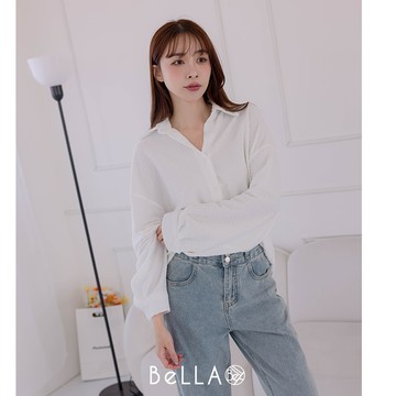 【早春新品】BeLLA 壓紋襯衫上衣 白色