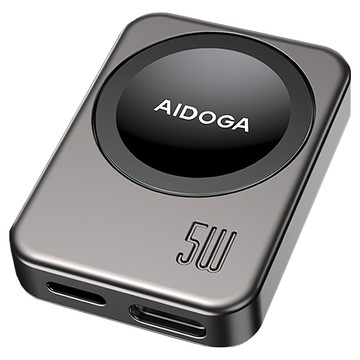 AIDOGA 艾迪伽 星航U 攜帶型磁吸無線充電器 真5W Type-C/Lightning母 1m  AppleWatch/Ultra/SE全系列/AirPods4主動式降噪款/AirPods Pro 2  槍黑  1個