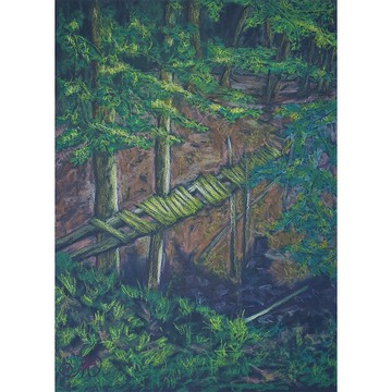 森林畫樹原創藝術老橋牆藝術山水畫