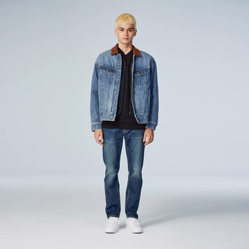 Lee 男款 寬鬆版 馬毛皮牌 撞色領 兩件式牛仔外套 13oz | 101+