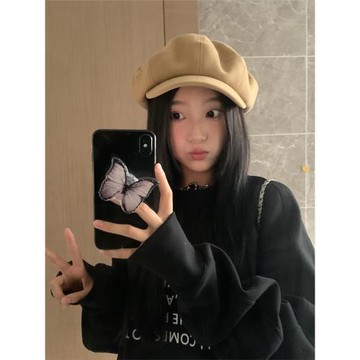 云朵帽女大頭圍英倫風八角帽秋冬保暖顯臉小韓版百搭貝雷帽ins風