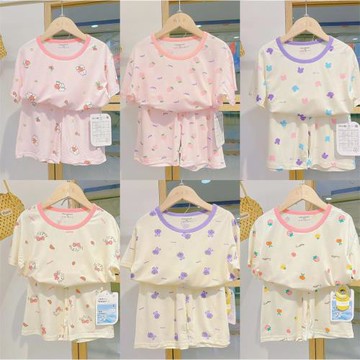 女寶寶莫代爾兒童睡衣女童夏季薄款寬松空調服家居服女孩短袖套裝