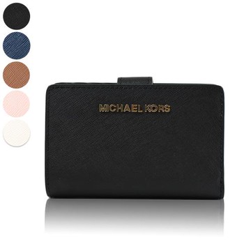 MICHAEL KORS 金字LOGO素面防刮皮革釦式中夾-(新款任選)